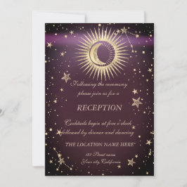 Invitación Sol De Oro Celestial Y Estrellas De Luna Borgoña