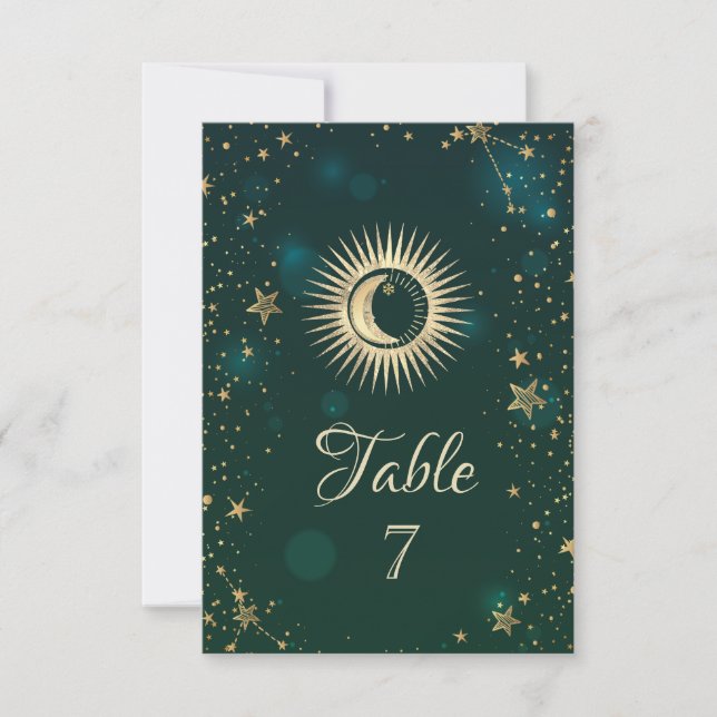 Invitación Sol De Oro Celestial Y Estrellas De Luna Verde (Anverso)