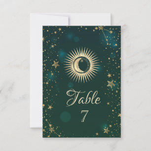 Invitación Sol De Oro Celestial Y Estrellas De Luna Verde