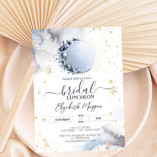 Invitación Sol Dorado Celestial, Luna Azul, Almuerzo Nupcial