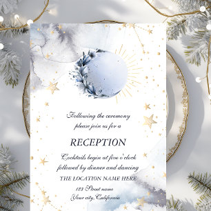 Invitación Sol Dorado Celestial, Luna Azul, Estrellas Doradas