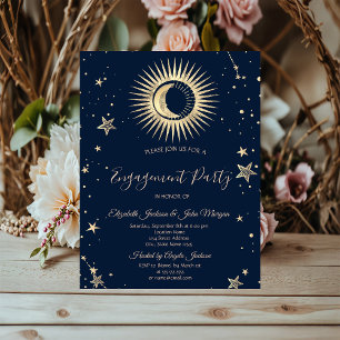Invitación Sol Dorado Celestial Y Luna Estrellas