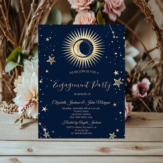 Invitación Sol Dorado Celestial Y Luna Estrellas (Subido por el creador)