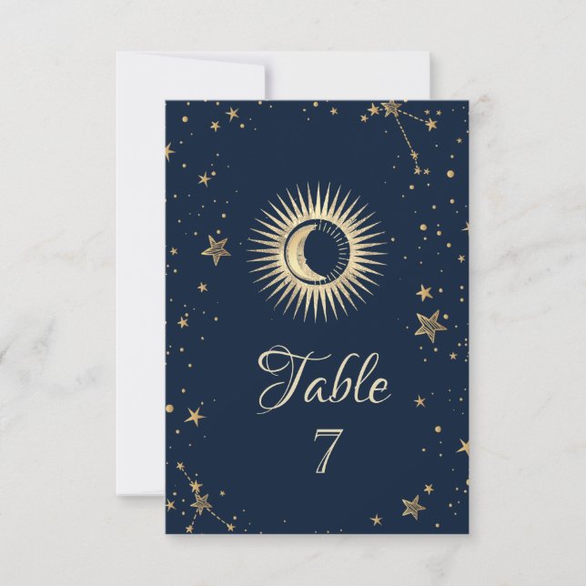 Invitación Sol Dorado Celestial Y Luna Estrellas (Anverso)