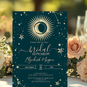 Invitación Sol Dorado Y Estrellas De Luna Verde Desayuno Nupc