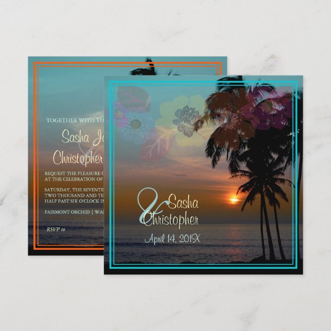 INVITACIÓN SOL HAWAIANO/PLAYA/LUAU/INVITACIONES (Anverso / Reverso)
