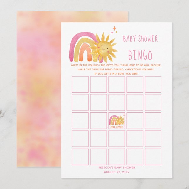 Invitación Sol | Rainbow Sunshine Baby Shower Bingo (Anverso / Reverso)