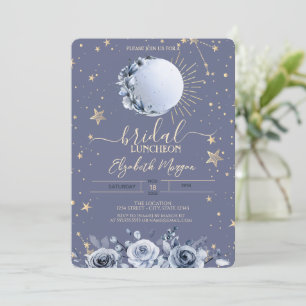 Invitación Sol, Rosas de Luna Azul Pastel para Almuerzo Nupci