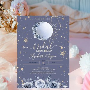 Invitación Sol, Rosas de Luna Azul Pastel para Almuerzo Nupci