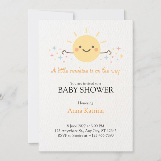 Invitación Sol sonriente feliz con magia brillante (Anverso)