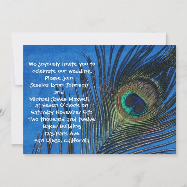 Invitación Sola boda azul del pavo real (Anverso)