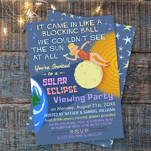 Invitación Solar Eclipse Fiesta Funny Retro Ver 2024