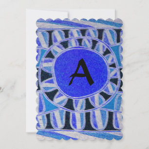 Invitación SOLAR MONOGRAM Azul geométrico azul turquesa blanc