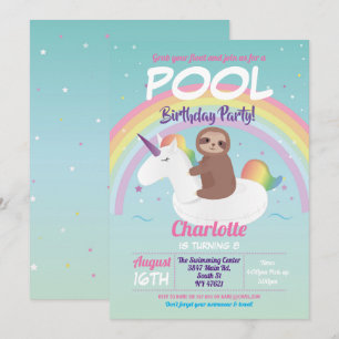 Invitación Solar unicornio de cumpleaños Fiesta de una piscin