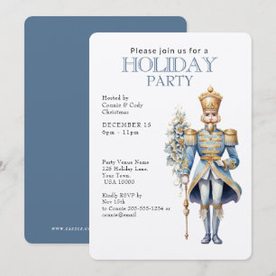 Invitación Soldado de Invierno en Azul y Oro FIESTA NAVIDEÑA