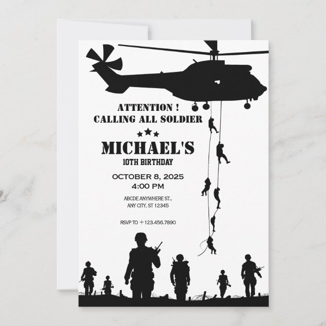 Invitación soldado del ejército de helicópteros Cumpleaños (Anverso)