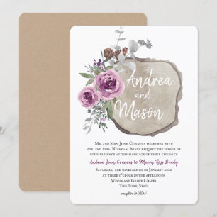 Invitación Soldadura de madera y Boda Rosa morado y plateado