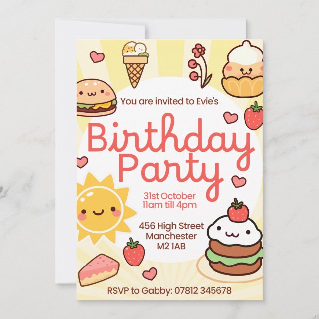 Invitación soleada para cumpleaños.   (Anverso)