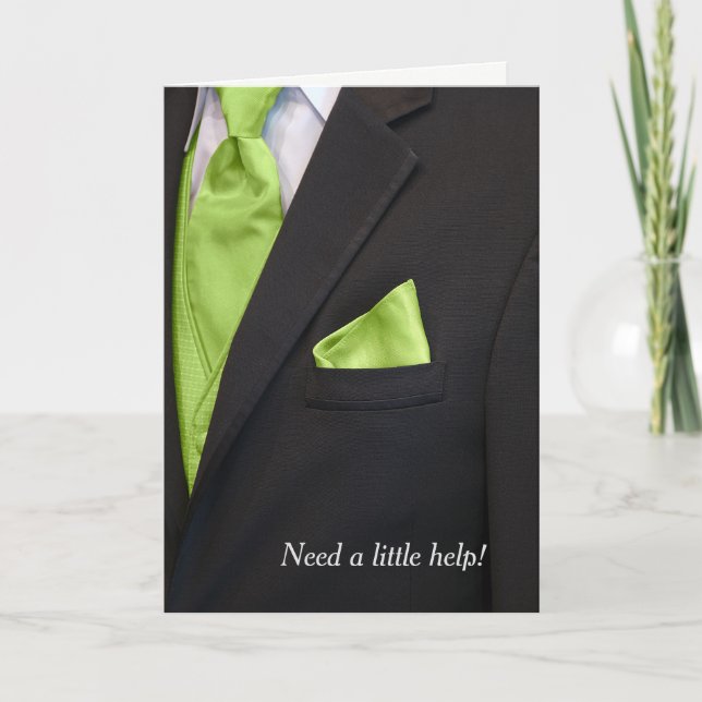 Invitación solicitud de asistente de boda con esmoquin negro (Anverso)