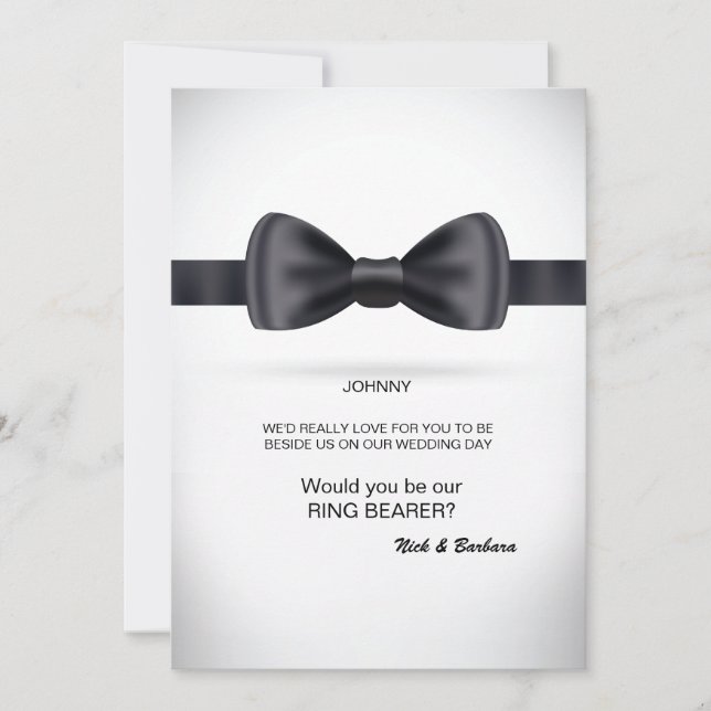 Invitación Solicitud de Groomsman de Tie de Bow de seda negra (Anverso)