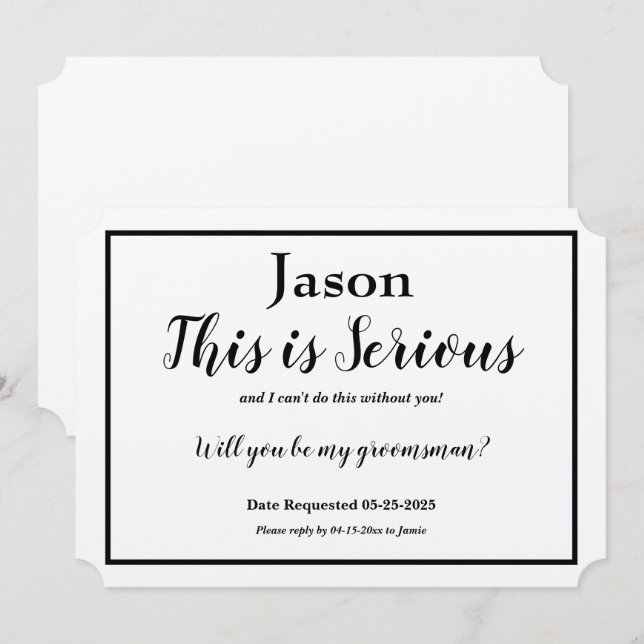 Invitación Solicitud de Groomsman Esta opción es Nombre serio (Anverso / Reverso)