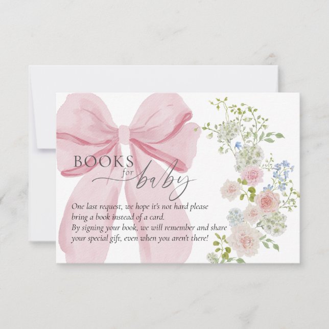 Invitación Solicitud de libro de bebé en flor Rosa Cumpleaños (Anverso)