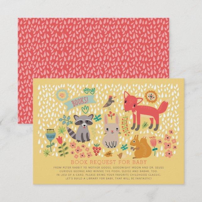 Invitación Solicitud de libro de Woodland Animals Baby Shower (Anverso / Reverso)