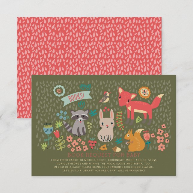 Invitación Solicitud de libro de Woodland Animals Baby Shower (Anverso / Reverso)