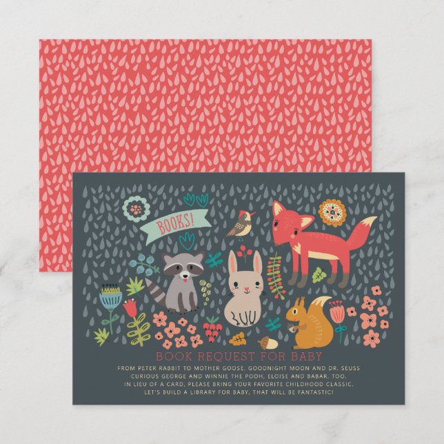 Invitación Solicitud de libro de Woodland Animals Baby Shower (Anverso / Reverso)