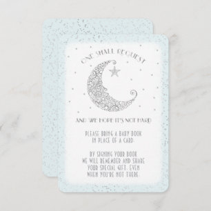 Invitación Solicitud de libro Moon Star Baby Shower Silver Bl