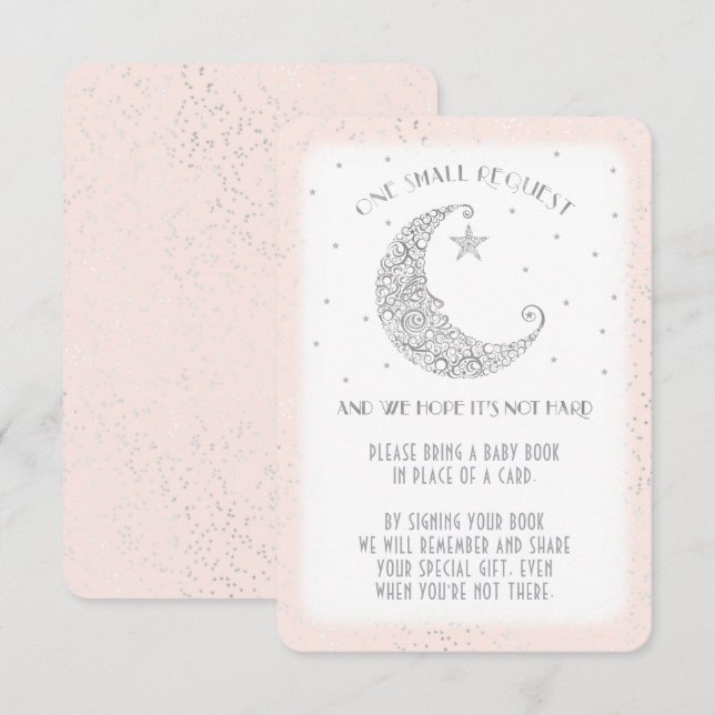 Invitación Solicitud de libro Moon Star Baby Shower Silver Pi (Anverso / Reverso)