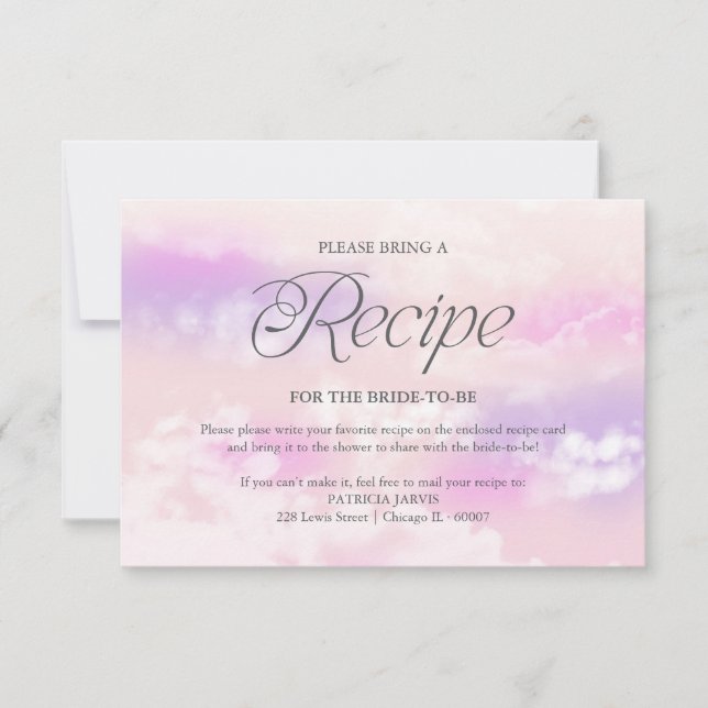Invitación Solicitud de Receta de Despedida de Soltera en la  (Anverso)