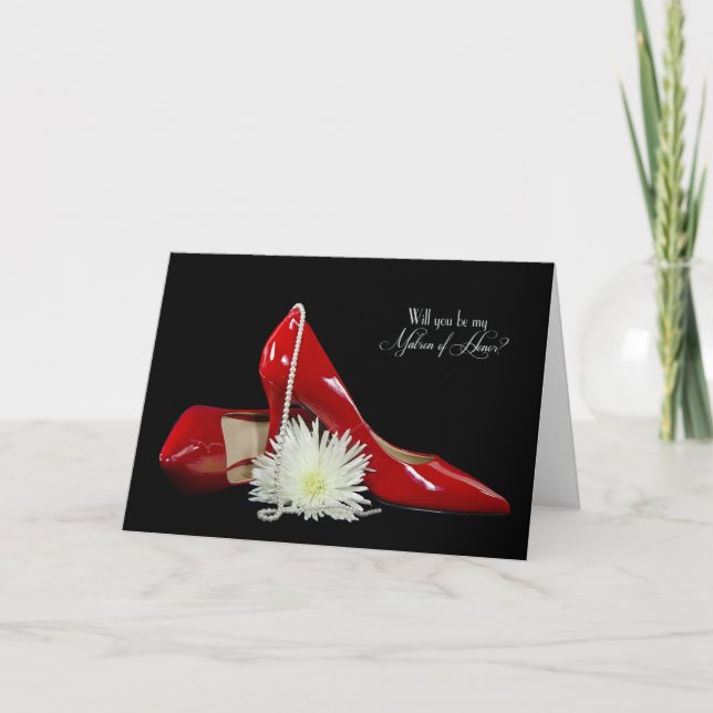 Invitación Solicitud de zapatos rojos de Matrona de Honor (Anverso)