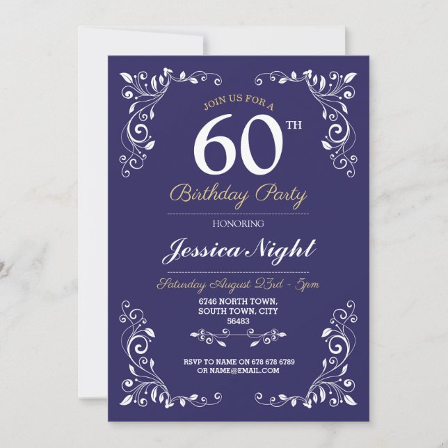 Invitación Sólida 60.ª Alumnos de la Marina Blanca Elegante (Anverso)