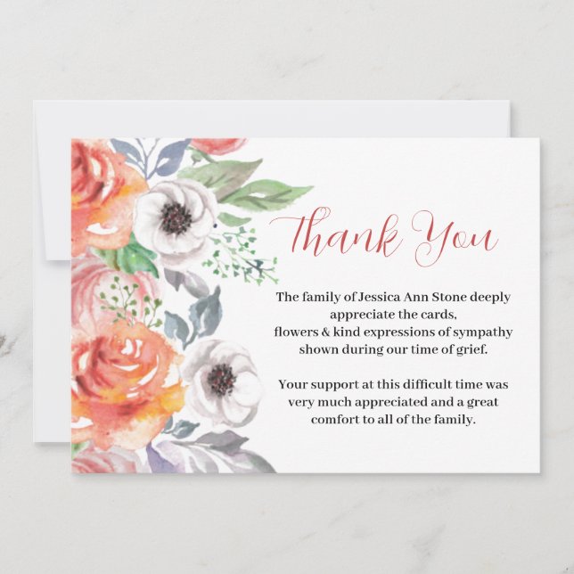 Invitación Solidaridad Rosas Floral Funeral Muerte Gracias (Anverso)