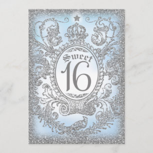 Invitación Sólido azul érase una vez de plata