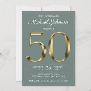 Invitación Sólido Oro 50.º cumpleaños Sage Green Fiesta