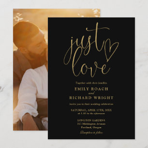 Invitación Solo Ama Al Boda De Fotos De Guiones Negros Y Oro