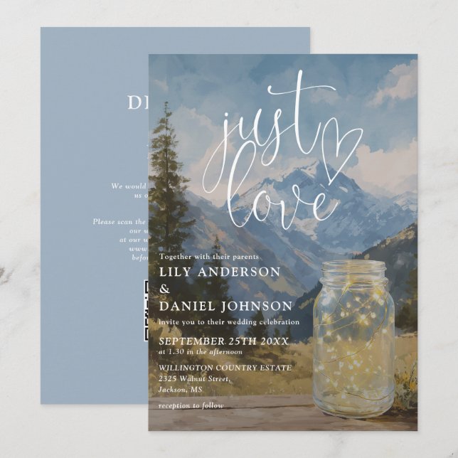 Invitación Solo Ama Boho Montaña Tarro de Mason Código QR Bod (Anverso / Reverso)