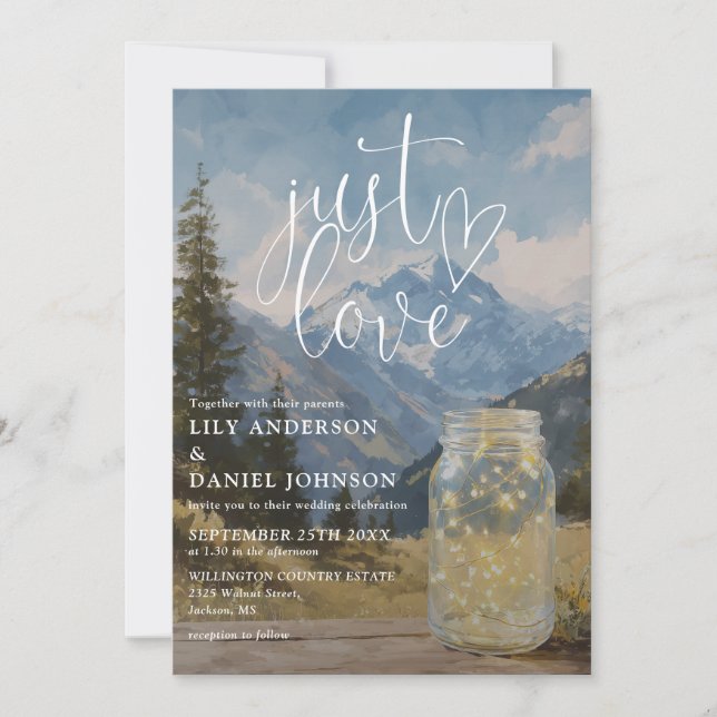 Invitación Solo Ama Rústico Boho Montaña Tarro de Mason Boda (Anverso)