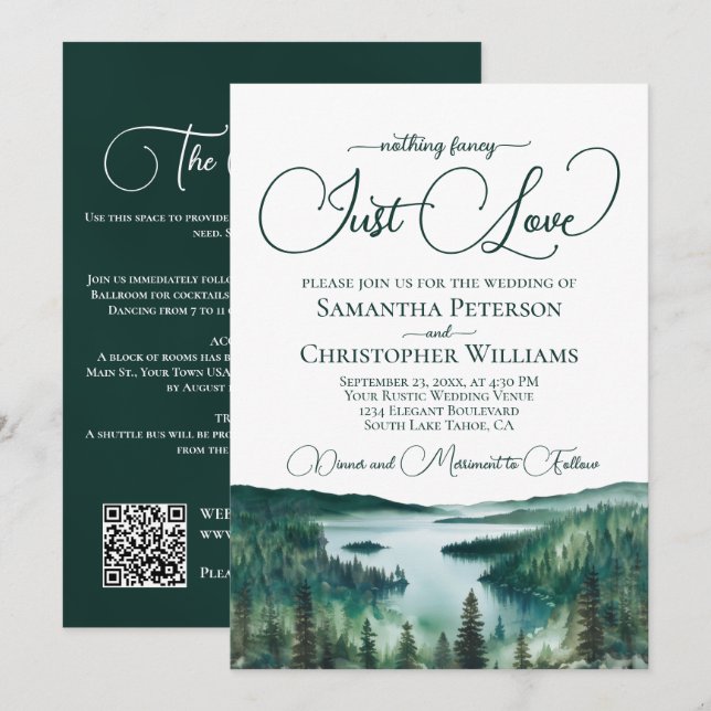 Invitación Solo Ama Rústico Lago Tahoe Código QR Boda (Anverso / Reverso)
