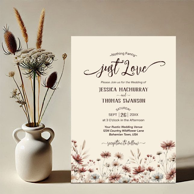 Invitación ¡Sólo amor! Boda Rustic Boho Moda Wildflowers (Subido por el creador)