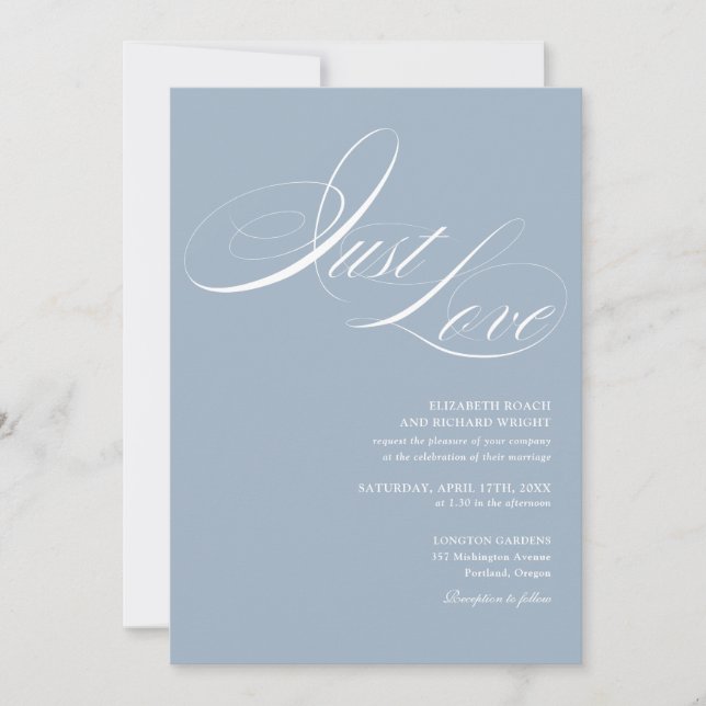 Invitación Solo Amor Chic Script Código QR Boda Azul Polvorie (Anverso)