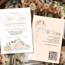 Sólo amor Coral Peach Boho Floral QR Code Boda