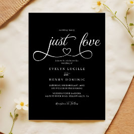 Invitación Solo amor corazón guión elegante boda negro