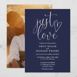 Invitación Solo amor elegante escritura foto boda azul marino