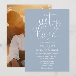 Invitación Sólo amor elegante guión foto Boda azul turbio