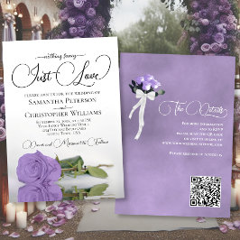 Invitación Sólo amor elegante Lavanda Rosa QR Boda de código