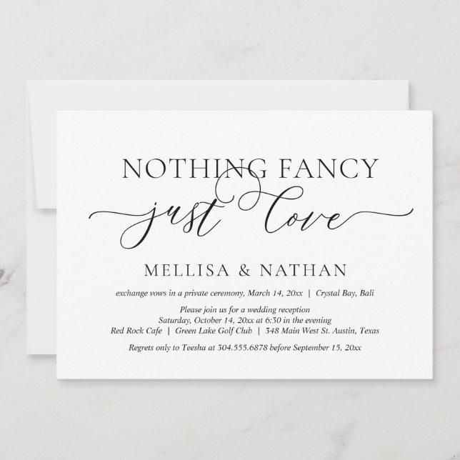 Invitación Solo amor, fiesta de boda íntima (Anverso)