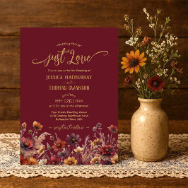 Invitación Solo Amor Rústico Borgoña Boho Flores Silvestres B